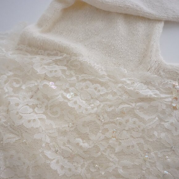 Vintage I.B. Diffusion Cream Silk Wool Lace Beaded Sweater Romantic Old Money L - Picture 10 of 11